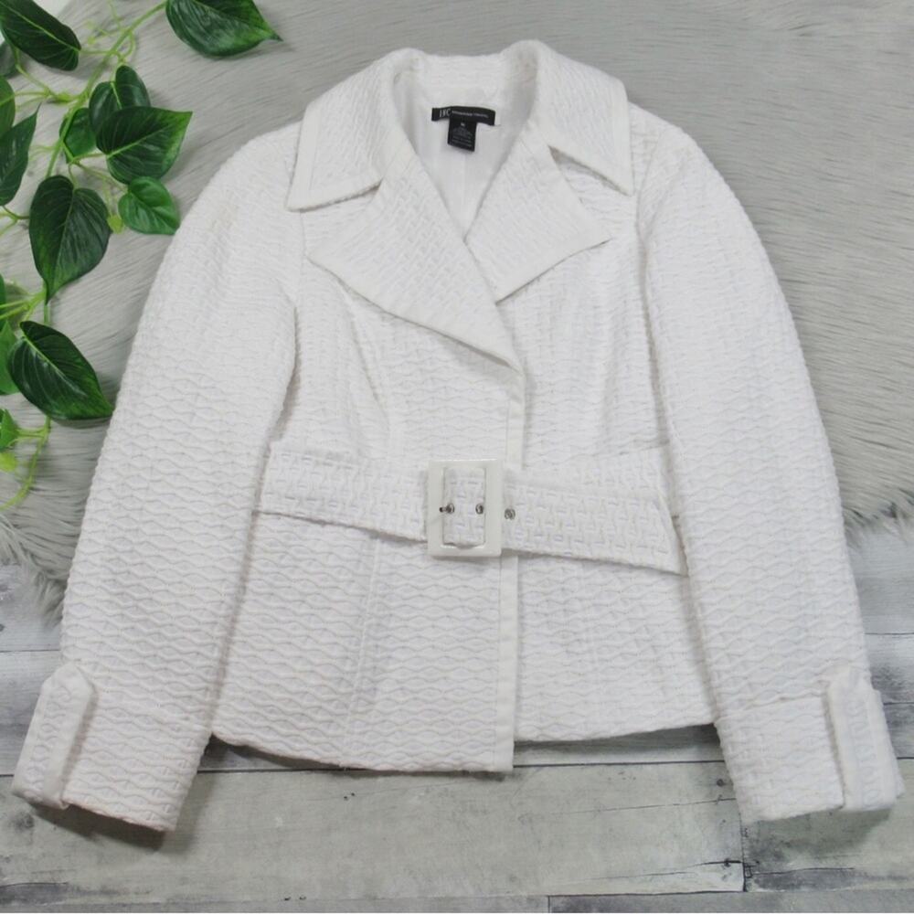 I.N.C INTERNATIONAL White Textured Belted Jacket Women’s Size Medium